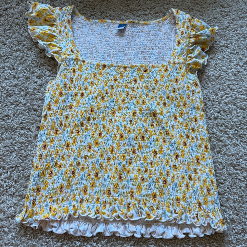 Old Navy Yellow Floral Ruffle Blouse